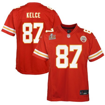 Youth Kansas City Chiefs #87 Travis Kelce Red Super Bowl LIX Game Player Jersey